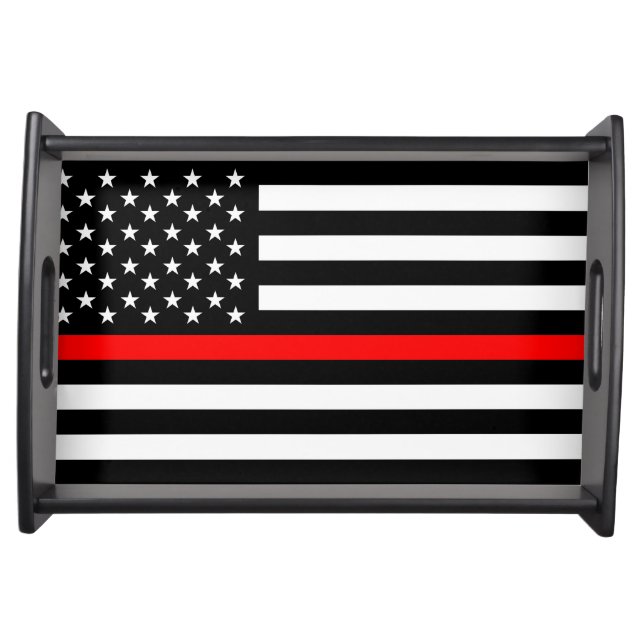 thin red line flag fireman firefighter usa united serving tray (Front)