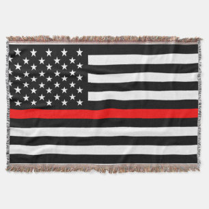 thin red line flag fireman firefighter usa united throw blanket