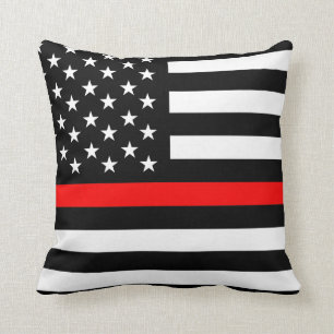 thin red line flag fireman firefighter usa united throw pillow