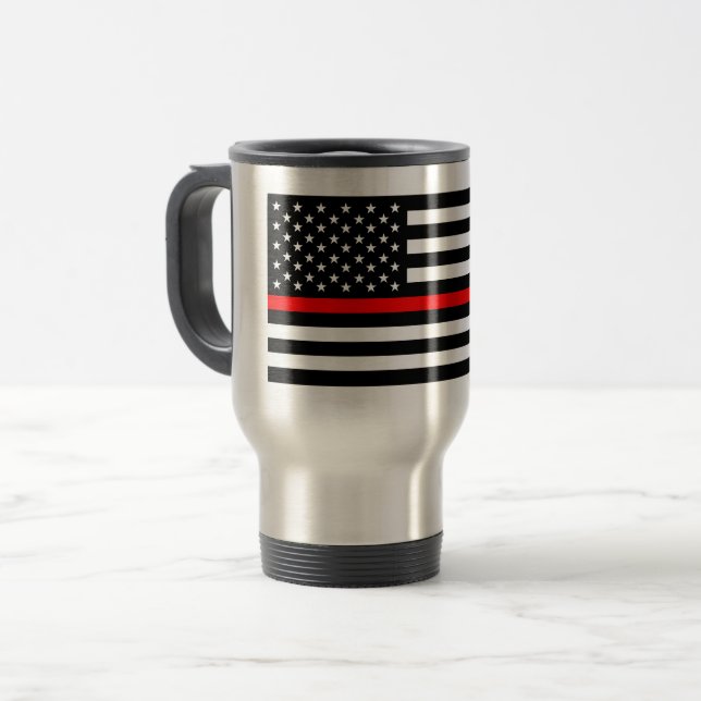 thin red line flag fireman firefighter usa united travel mug (Front Left)