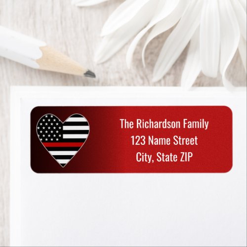 Thin Red Line Flag Heart Label