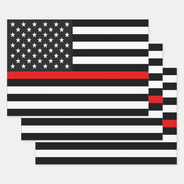 Thin Red Line Flag of the USA Wrapping Paper Sheets (Set)