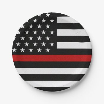 Thin Red Line Flag Paper Plates by ThinBlueLineDesign at Zazzle