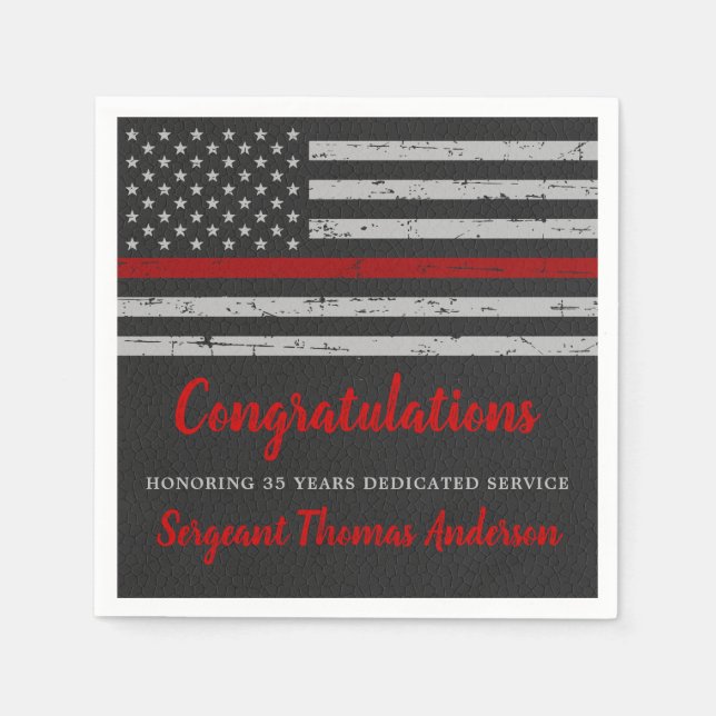 Thin Red Line Flag Party Firefighter Retirement Napkins (Front)