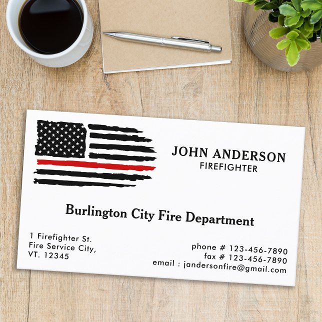 Thin Red Line Flag Personalized Firefighter Business Card (Creator Uploaded)