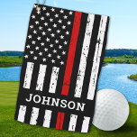 Thin Red Line Flag Personalized Name Firefighter Golf Towel<br><div class="desc">Are you looking for a unique and personalized gift for the golfer in your life who also happens to be a firefighter or a supporter of the fire department? Look no further! Our collection of golf gifts combines the love for golf with the admiration for our brave firemen and women....</div>