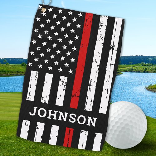 Thin Red Line Flag Personalized Name Firefighter Golf Towel