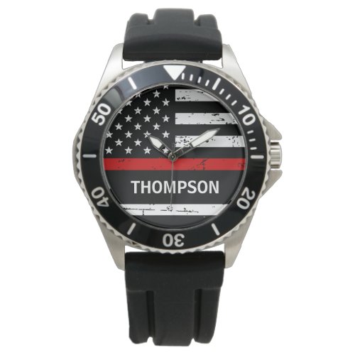 Thin Red Line Flag Personalized Name Firefighter  Watch
