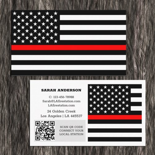 Thin Red Line Flag USA Fireman  Personalized Business Card