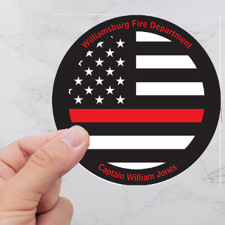 Thin Red Line Flag with Department and Name Classic Round Sticker