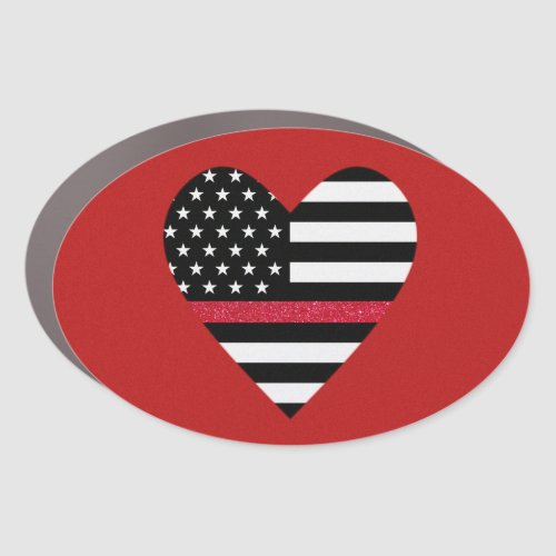 Thin Red Line Glitter Heart Car Magnet