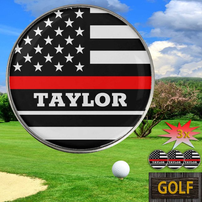 Thin Red Line & Golf USA personalized Fireman flag Ball Marker (Creator Uploaded)
