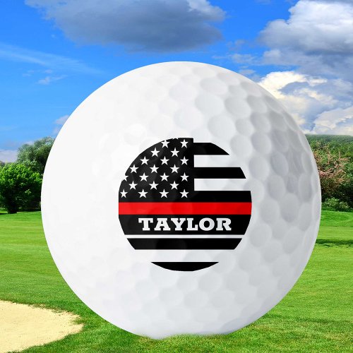 Thin Red Line  Golf USA personalized Fireman flag Golf Balls