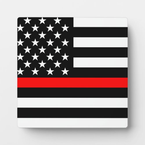 Thin Red Line Graphic on a US American Flag on a Plaque