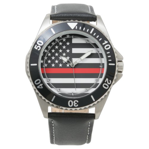 Thin Red Line Graphic on a US American Flag on a Watch