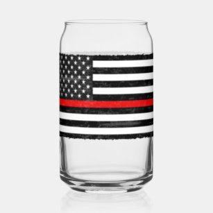 Thin Red Line Grungy American Flag Can Glass