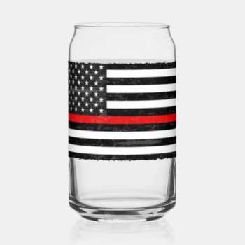 Thin Red Line Grungy American Flag Can Glass by JerryLambert at Zazzle