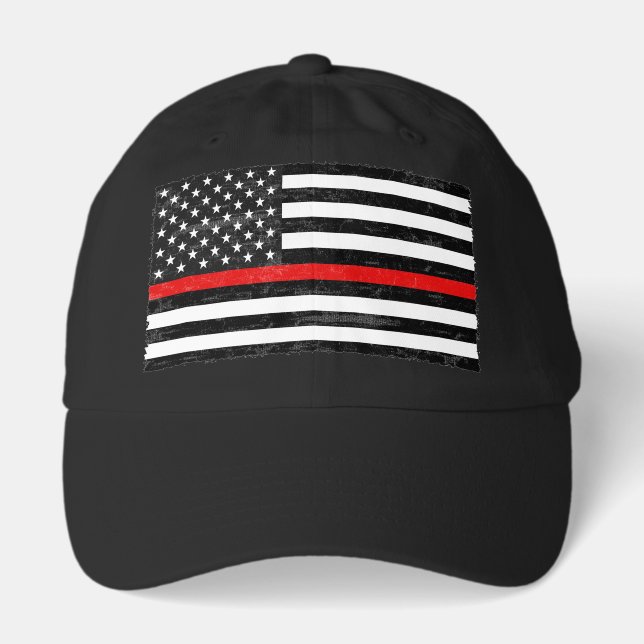 Thin Red Line Grungy American Flag Hat (Front)