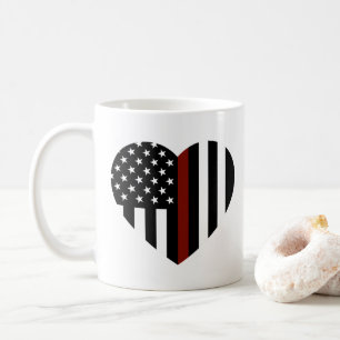 Thin Red Line Heart Shaped American Flag Coffee Mug