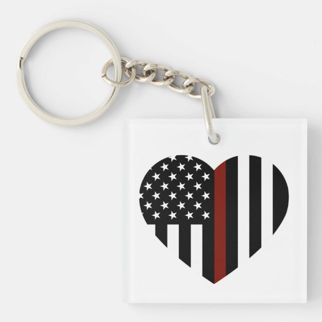 Thin Red Line Heart Shaped American Flag Keychain (Front)