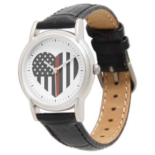 Thin Red Line Heart Shaped American Flag Watch