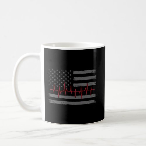 Thin Red Line Heartbeat American Flag Firefighter Coffee Mug