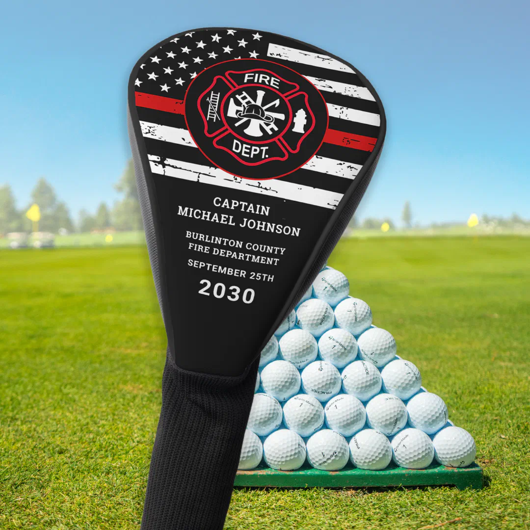 Thin Red Line Maltese Cross Firefighter Retirement Golf Head Cover (Creator Uploaded)