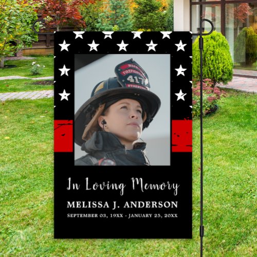 Thin Red Line Memorial Photo Firefighter Cemetery Garden Flag