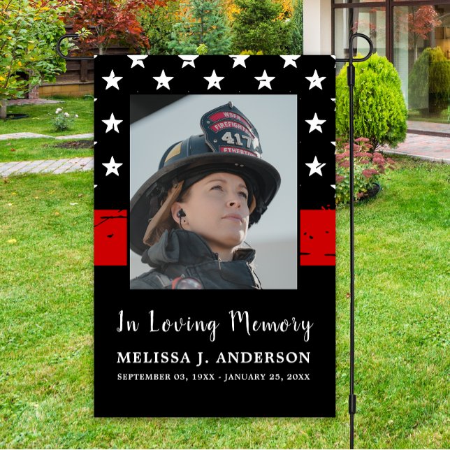 Thin Red Line Memorial Photo Firefighter Cemetery Garden Flag (Creator Uploaded)