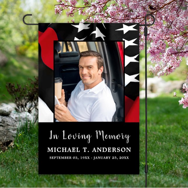 Thin Red Line Memorial Photo Firefighter Cemetery Garden Flag (Creator Uploaded)