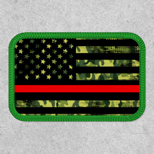 Thin Red Line Military Green Camo USA Flag Patriot Patch