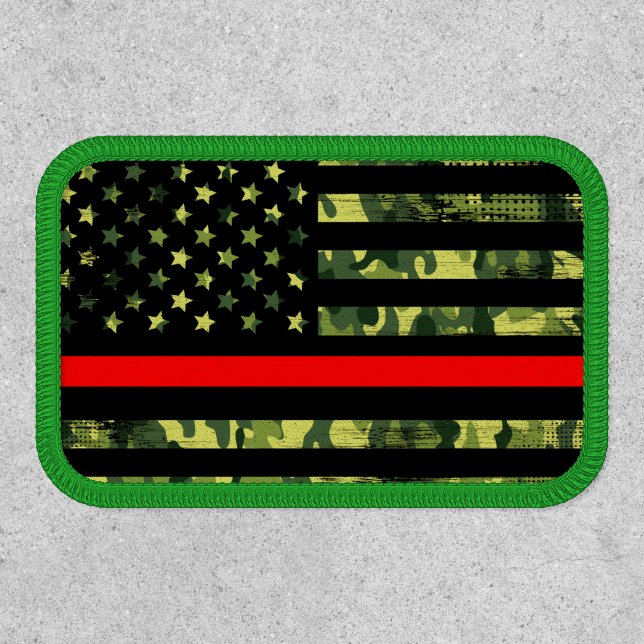 Thin Red Line Military Green Camo USA Flag Patriot Patch (Front)