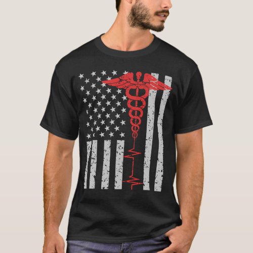 Thin Red Line Nurse Caduceus American Flag T_Shirt