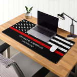 Thin Red Line Personalized Firefighter Desk Mat<br><div class="desc">Thin Red Line Firefighter Desk Mat - American flag in Firefighter Flag colors, vintage black and red design . Personalize with firefighter name and rank. This personalized firefighter desk mat is perfect for fire departments and fire service and fireman . COPYRIGHT © 2023 Judy Burrows, Black Dog Art - All...</div>