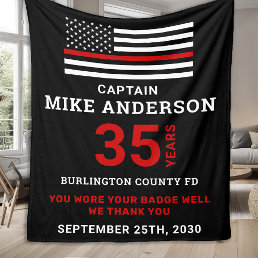 Thin Red Line Personalized Firefighter Retirement Fleece Blanket