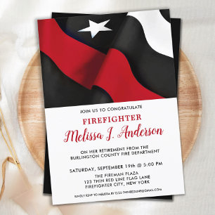 Thin Red Line Personalized Firefighter Retirement Invitation