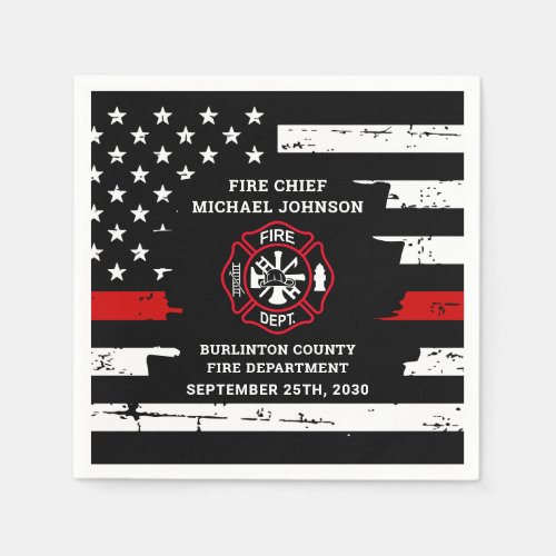 Thin Red Line Personalized Firefighter Retirement Napkins