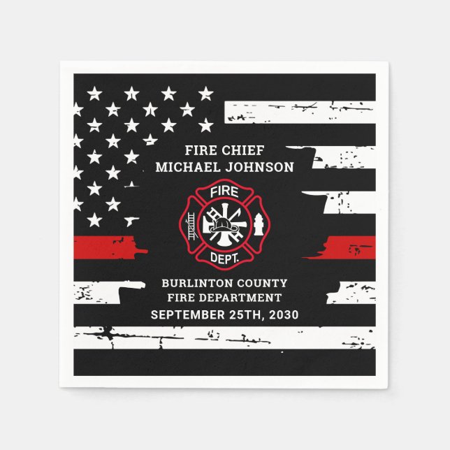 Thin Red Line Personalized Firefighter Retirement Napkins (Front)