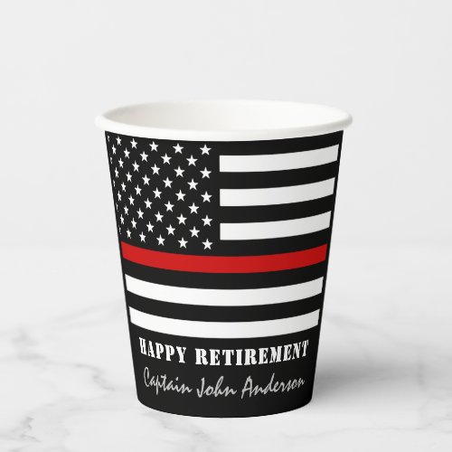 Thin Red Line Personalized Firefighter Retirement Paper Cups