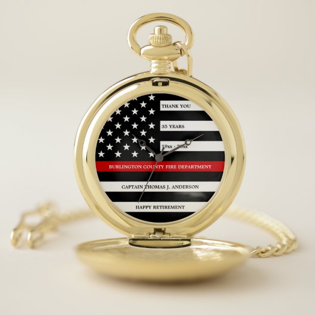 Thin Red Line Personalized Firefighter Retirement Pocket Watch (Inside)
