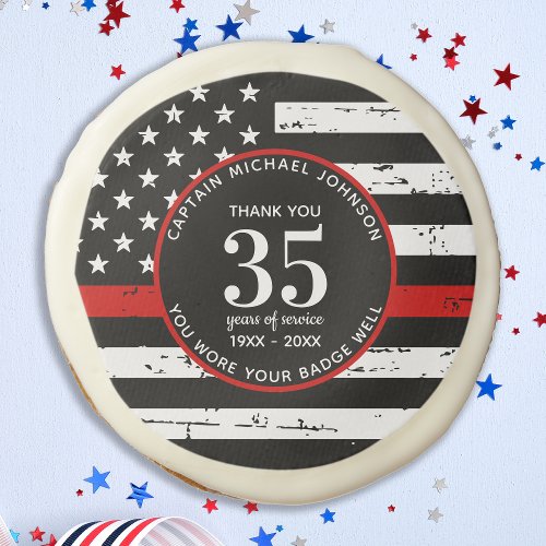 Thin Red Line Personalized Firefighter Retirement  Sugar Cookie
