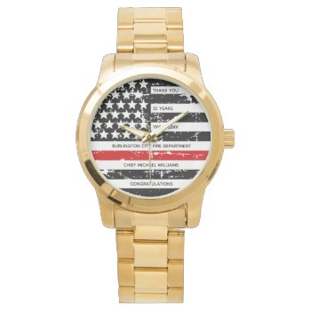 Thin Red Line Personalized Firefighter Retirement  Watch by BlackDogArtJudy at Zazzle