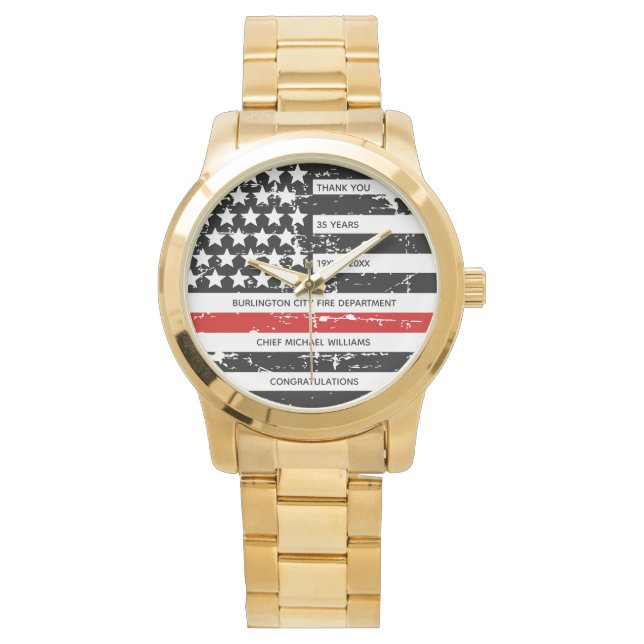 Thin Red Line Personalized Firefighter Retirement  Watch (Front)