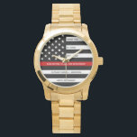 Thin Red Line Personalized Firefighter Retirement Watch<br><div class="desc">Celebrate and show your appreciation to an outstanding Firefighter with this Thin Red Line Retirement or Anniversary Firefighter Watch - American flag design in Firefighter Flag colors in a modern black an red design . Perfect for fire service awards and Firefighter Retirement gifts and fireman retirement. Personalize this firefighters retirement...</div>