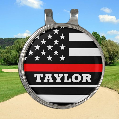 Thin Red Line Personalized Golf USA Fireman flag Golf Hat Clip