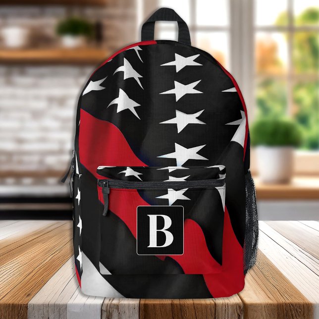 Thin Red Line Personalized Monogram Firefighter Printed Backpack (Creator Uploaded)
