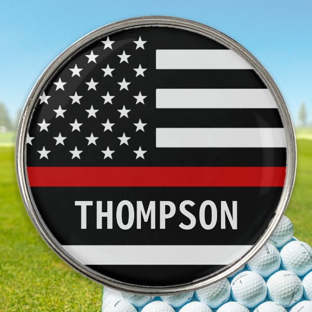 Thin Red Line Personalized Name Firefighter Golf Ball Marker (Creator Uploaded)