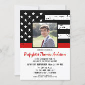 Thin Red Line Photo Firefighter Graduation Party  Invitation (Front)