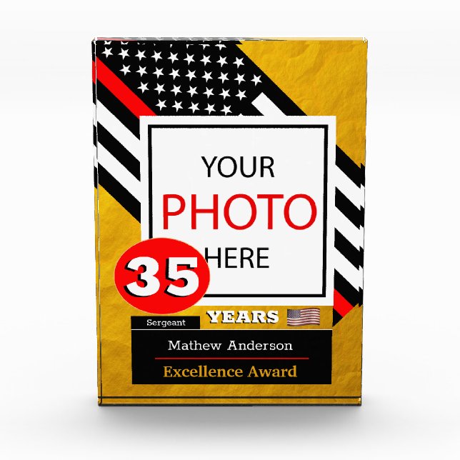 Thin Red Line, Photo & Fireman American Flag Acrylic Award (Front)