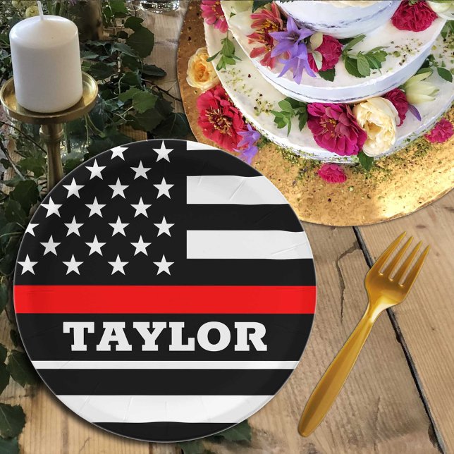 Thin Red Line plate, USA personalized Fireman flag Paper Plates (Creator Uploaded)